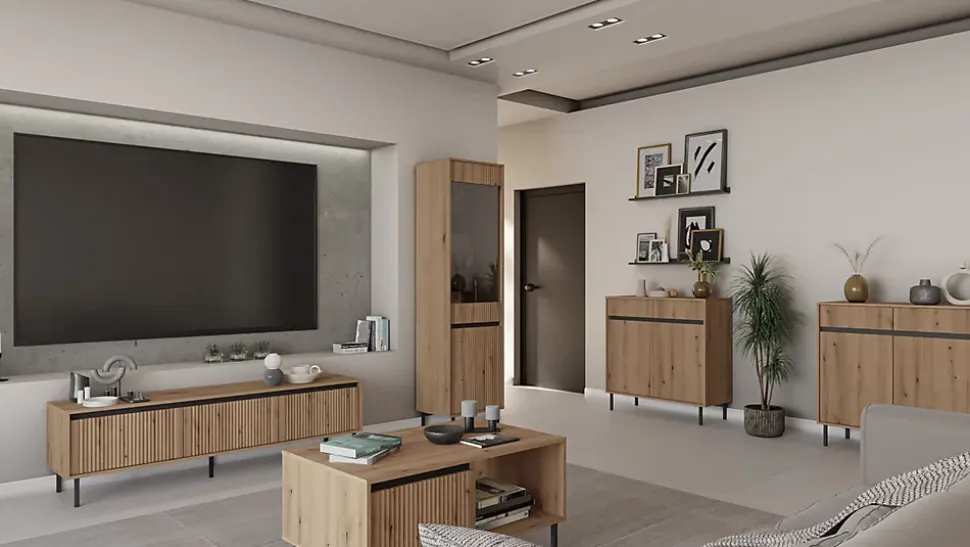 Vitrine 2 portes avec pieds noir 56cm chêne evoke OSAKA