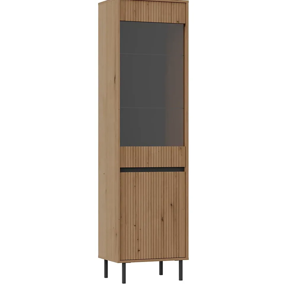 Vitrine 2 portes avec pieds noir 56cm chêne evoke OSAKA
