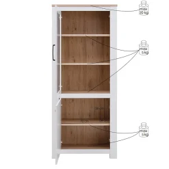 Vitrine 2 portes blanc mat et décor bois clair poignées noires - LEANE
