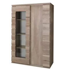 Vitrine 2 portes coulissantes ROMI avec porte vitrée - Coloris dab canyon - 120 x 180 x 55 cm