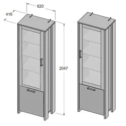 Vitrine 2 portes et 6 niches effet bois vieilli et béton gris - BUCK