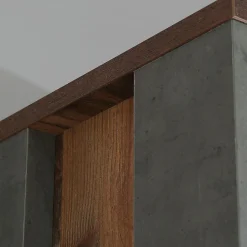 Vitrine 3 portes et 14 niches effet bois vieilli et béton gris - BUCK