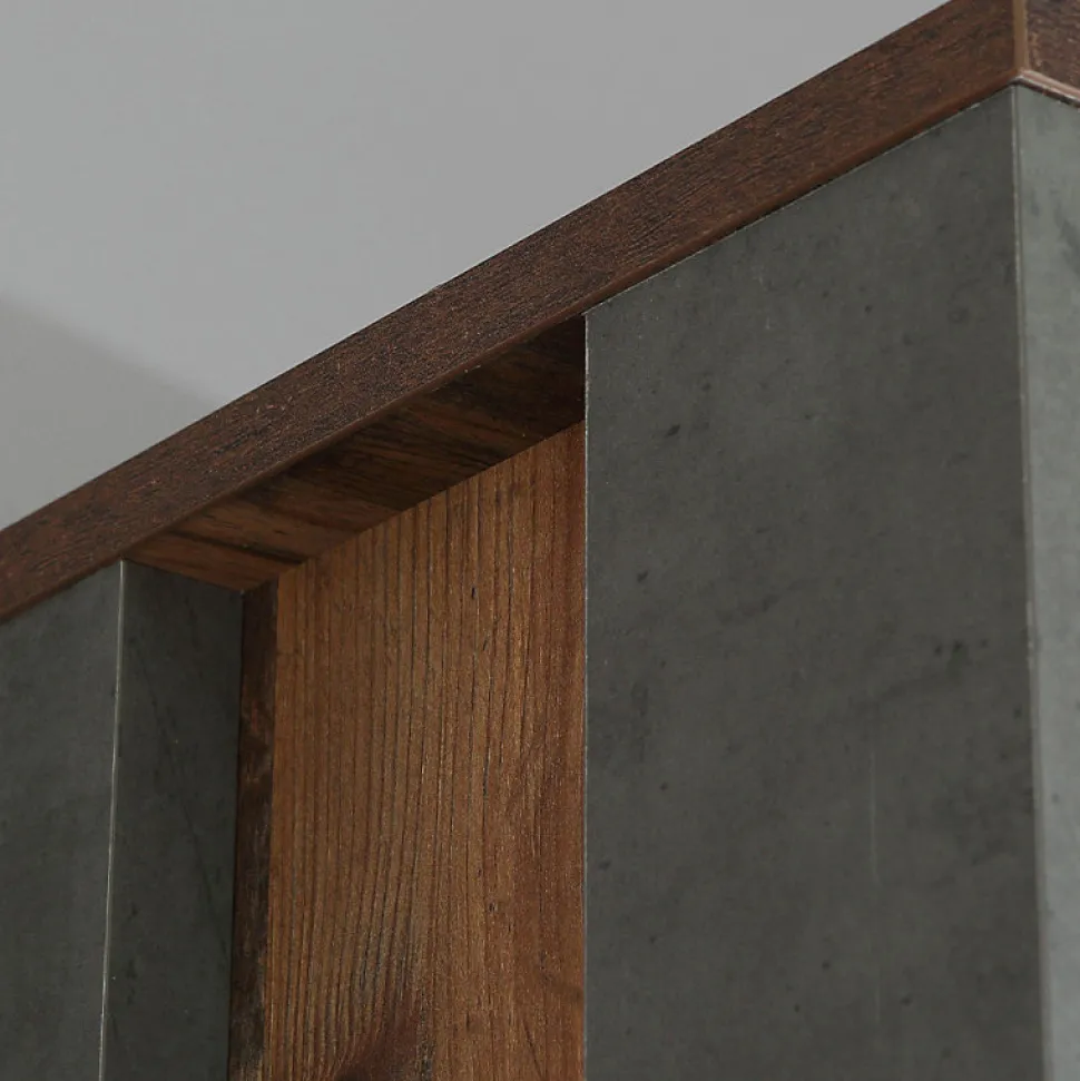 Vitrine 3 portes et 14 niches effet bois vieilli et béton gris - BUCK