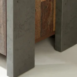 Vitrine 3 portes et 14 niches effet bois vieilli et béton gris - BUCK