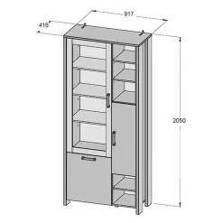 Vitrine 3 portes et 14 niches effet bois vieilli et béton gris - BUCK