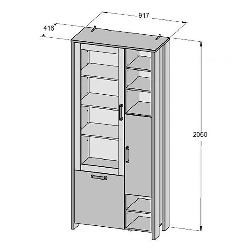 Vitrine 3 portes et 14 niches effet bois vieilli et béton gris - BUCK