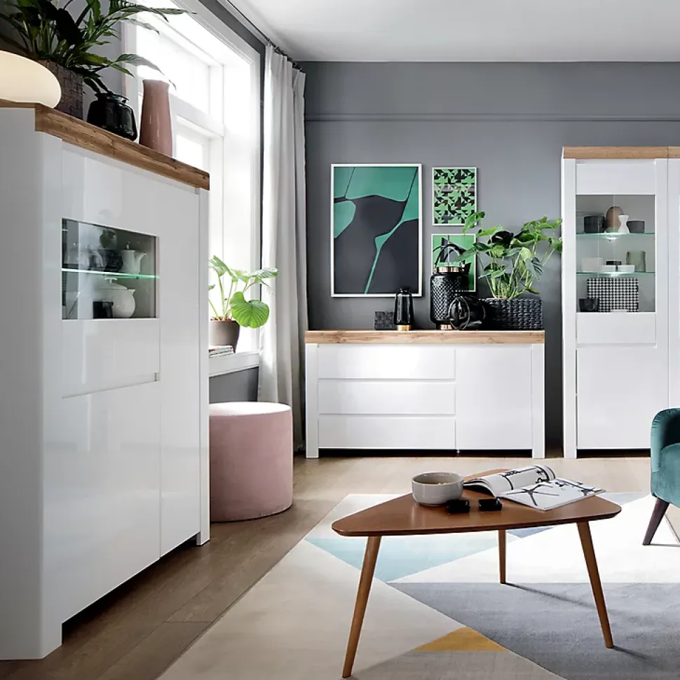 Vitrine 3 portes Hella Blanc et Bois