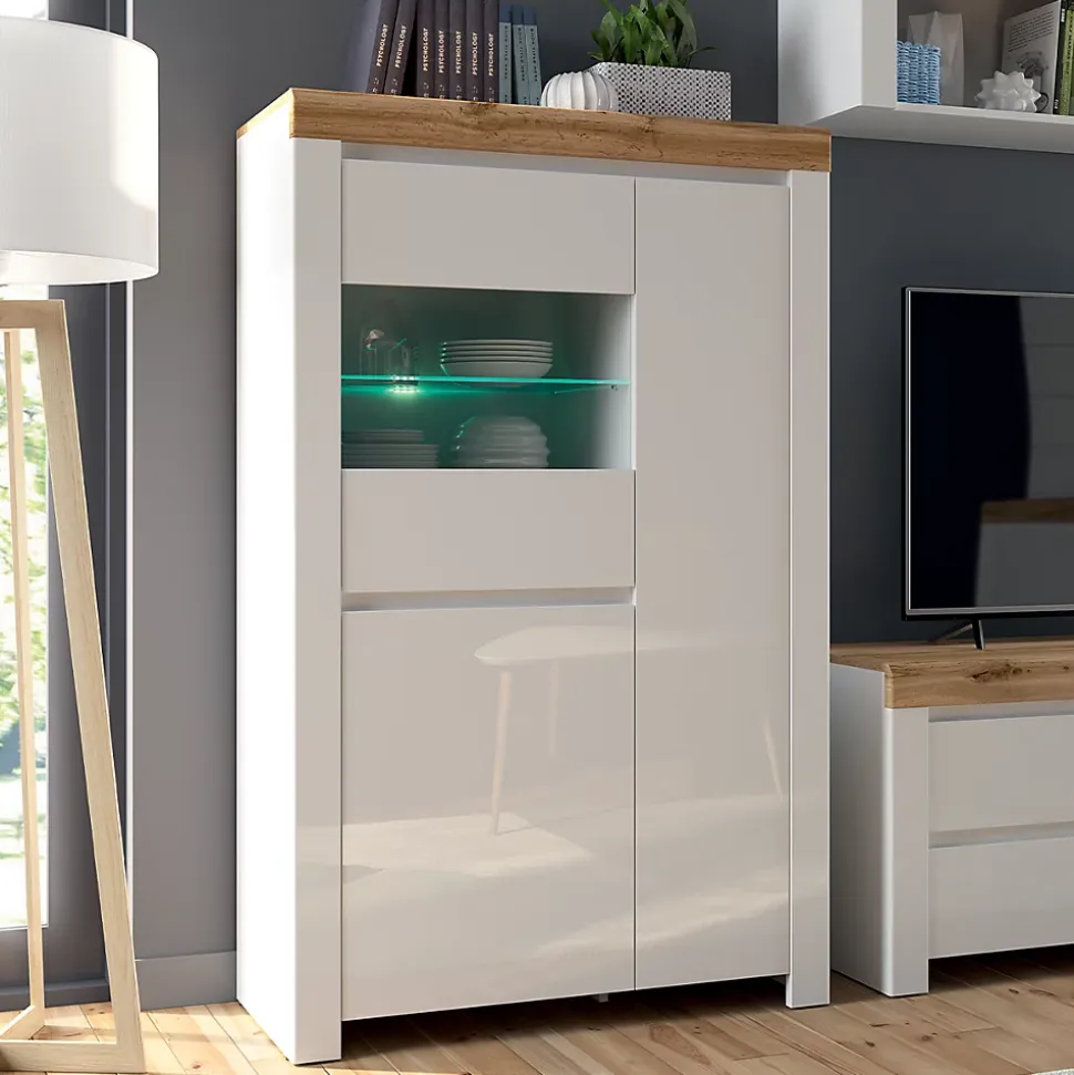 Vitrine 3 portes Hella Blanc et Bois