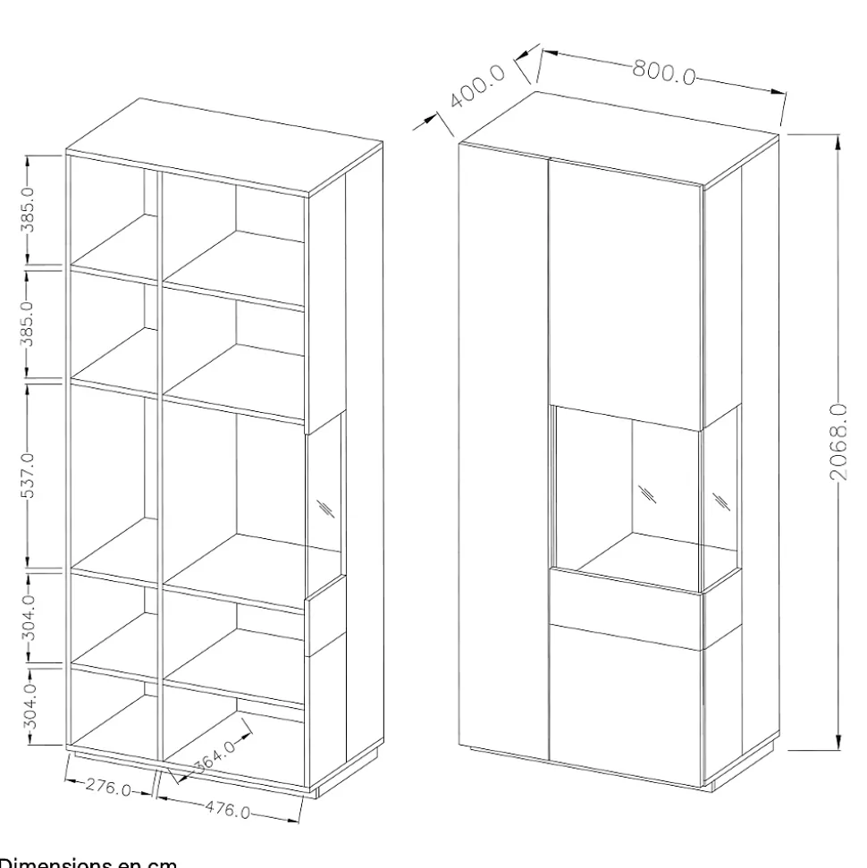 Vitrine 2 portes ouverture droite Andrea Blanc et Bois