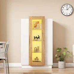 Vitrine - Portes Transparentes, LED Contrôlable par App, Étagères Verre - Panneau de Particules - Blanc 74x40x120 cm