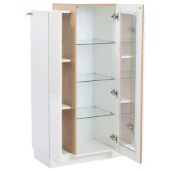 Vitrine - Portes Transparentes, LED Contrôlable par App, Étagères Verre - Panneau de Particules - Blanc 74x40x120 cm