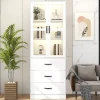Vitrine - Vitrine avec Éclairage LED et 3 Tiroirs, Armoire Vitrine Moderne avec Étageres Réglables pour Salon, Blanc, 60x40x200 cm