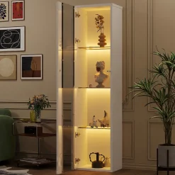 Vitrine - Vitrine de Collection - LED à Changement de - Télécommande/App - PB et Verre - 40 x 29 x 170 cm - Blanc
