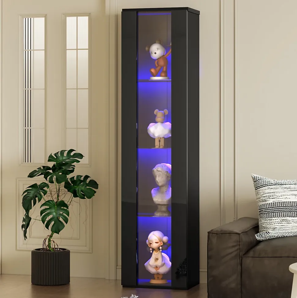 Vitrine - Vitrine de Collection - LED à Changement de - PB et Verre - 40 x 29 x 170 cm - Noir