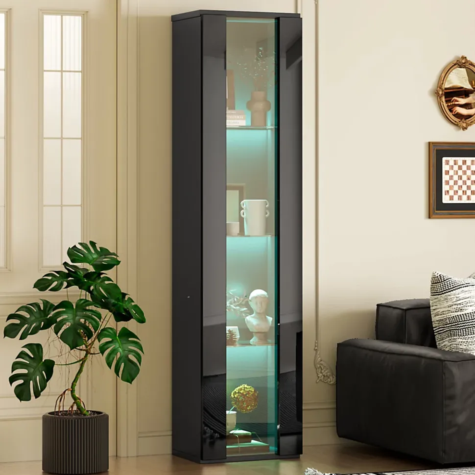 Vitrine - Vitrine de Collection - LED à Changement de - PB et Verre - 40 x 29 x 170 cm - Noir