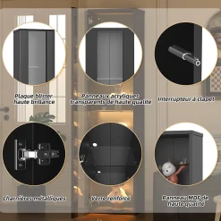 Vitrine - Vitrine de Collection - LED à Changement de - PB et Verre - 40 x 29 x 170 cm - Noir