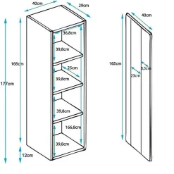 Vitrine armoire contemporaine - Blanc mélamine - Pieds alu - 1 porte, 4 compart. - 40 x 29 x 177 cm