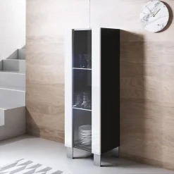 Vitrine armoire contemporaine - LED, aluminium - Noir/Blanc - 40x138x29 cm