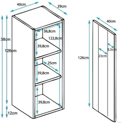 Vitrine armoire contemporaine - LED, aluminium - Noir/Blanc - 40x138x29 cm