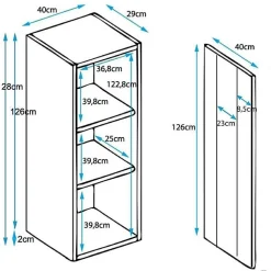 Vitrine armoire contemporaine - 1 porte brillante - Noir - Mélamine - LED - 40 x 29 x 126 cm