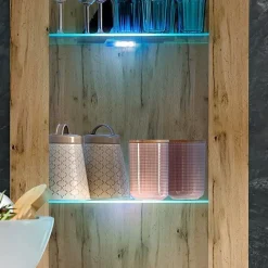 Vitrine Armoire Komodee TIVOLI - LED bleues - Bois naturel - 55 x 159 x 35 cm