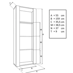 Vitrine Armoire Komodee TIVOLI - LED bleues - Bois naturel - 55 x 159 x 35 cm