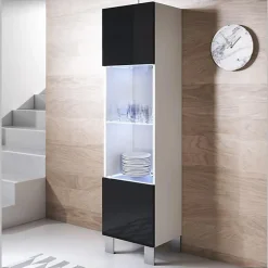 Vitrine armoire LED - Blanc/Noir brillant - Alu - 40x29x177 cm