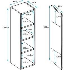 Vitrine armoire LED - Blanc & Sonoma - 1 porte, 4 compart. - Verre - 40x29x165 cm