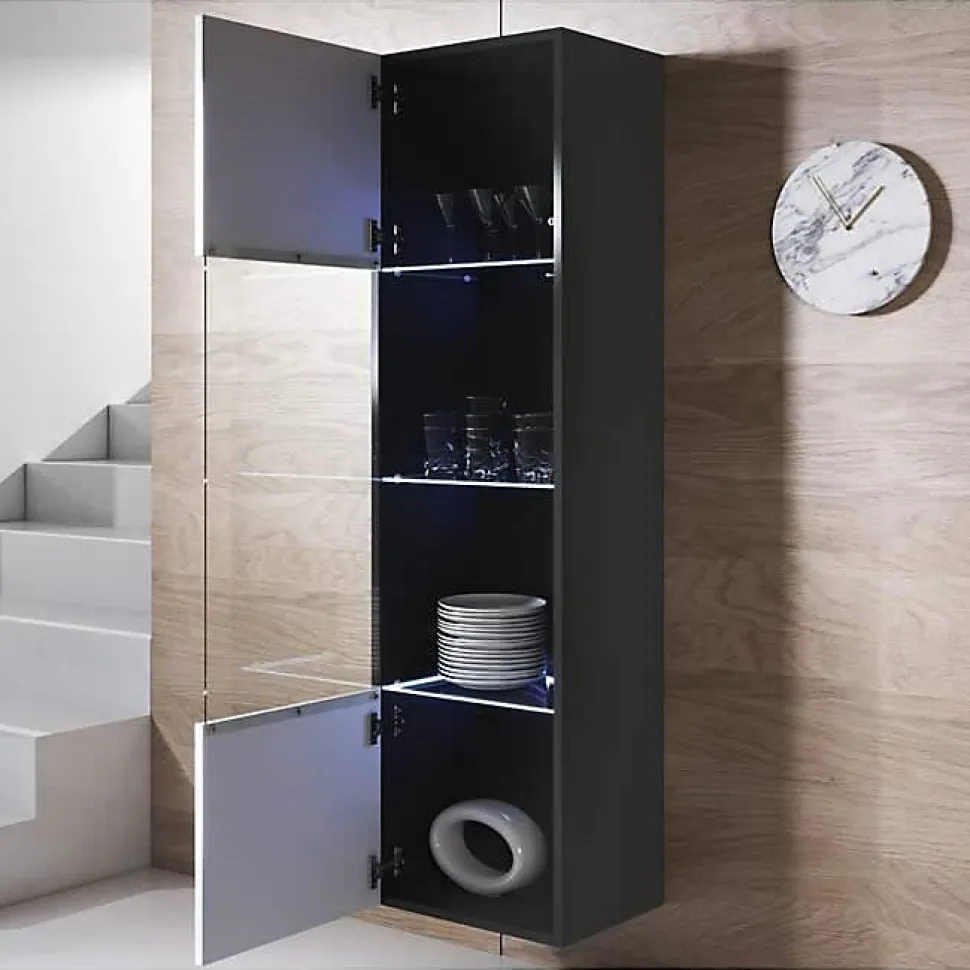 Vitrine Armoire LED - LUKE - V6 - Noir et Blanc - 1 porte - 4 compartiments - 40x165cm