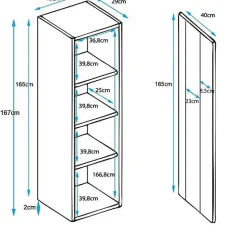 Vitrine armoire LED brillante - Blanc & Sonoma - 1 porte 4 compartiments - 40x29x167 cm