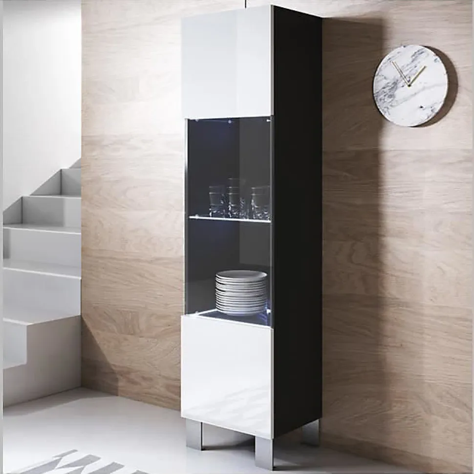 Vitrine armoire LED contemporaine - Noir/Blanc - Aluminium - 1 porte - 40x29x177 cm