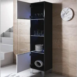 Vitrine armoire LED contemporaine - Noir/Blanc - Aluminium - 1 porte - 40x29x177 cm