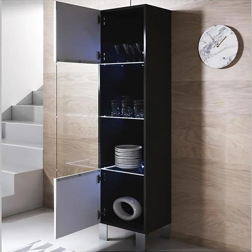 Vitrine armoire LED contemporaine - Noir/Blanc - Aluminium - 1 porte - 40x29x177 cm