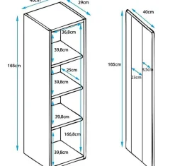 Vitrine armoire LED contemporaine - Sonoma/Blanc - 1 porte 4 compart. - 40x165x29 cm