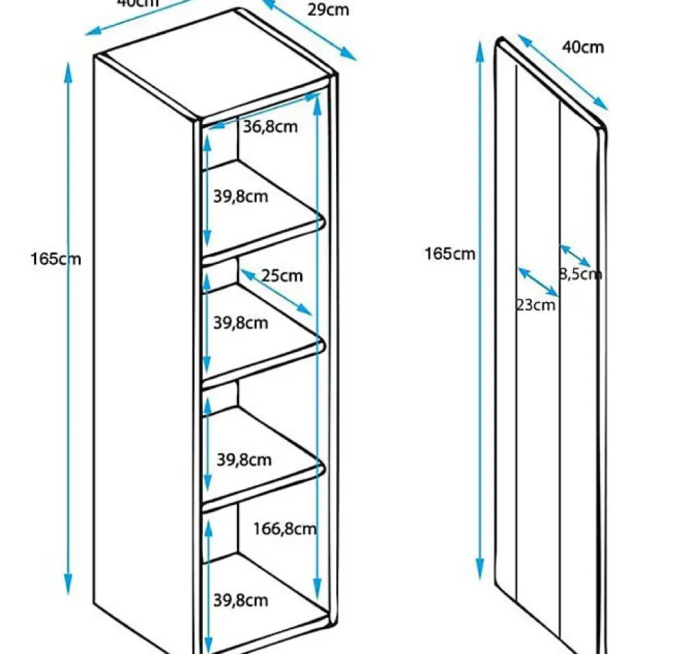 Vitrine armoire LED contemporaine - Sonoma/Blanc - 1 porte 4 compart. - 40x165x29 cm