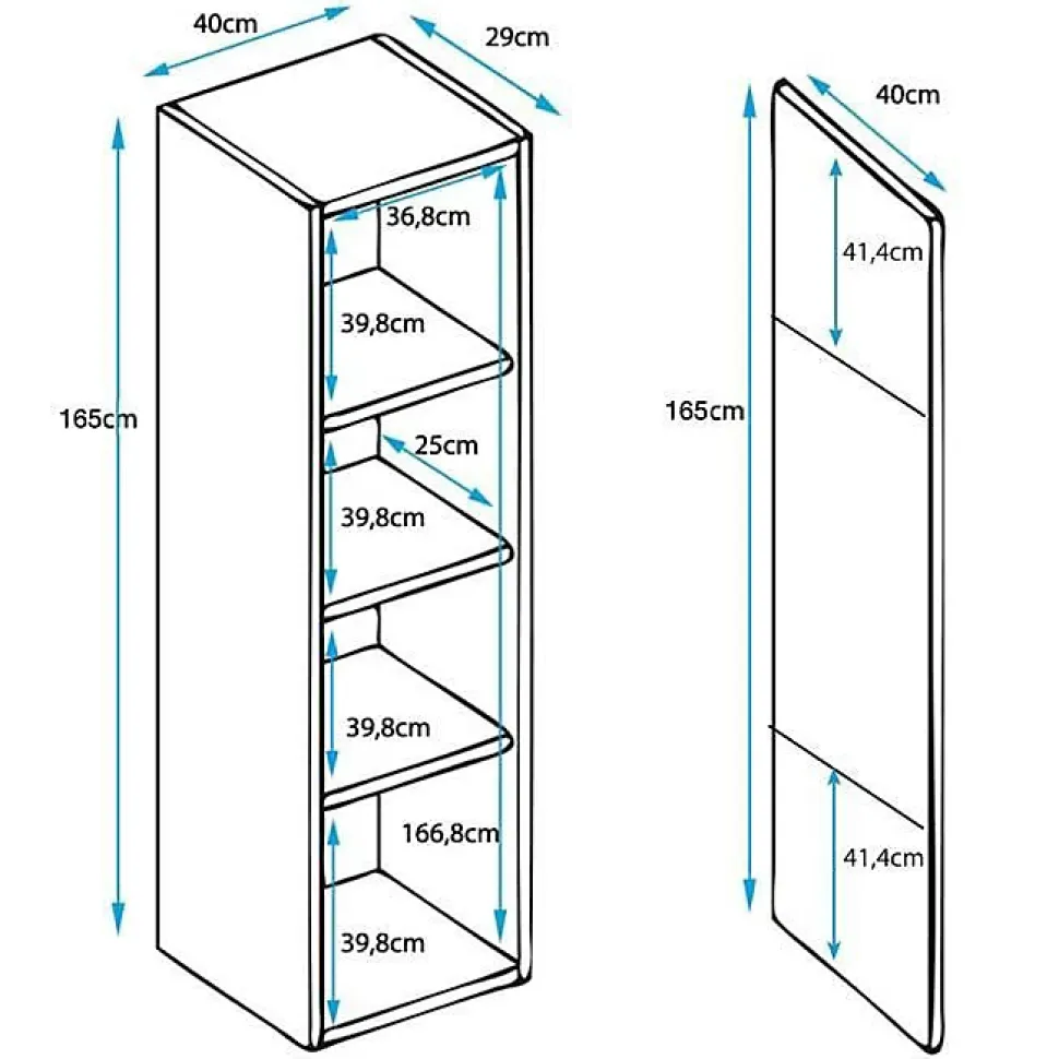 Vitrine armoire LED contemporaine - Blanc & Noir - Mélamine brillante - 1 porte, 4 compart. - 40x165x29 cm