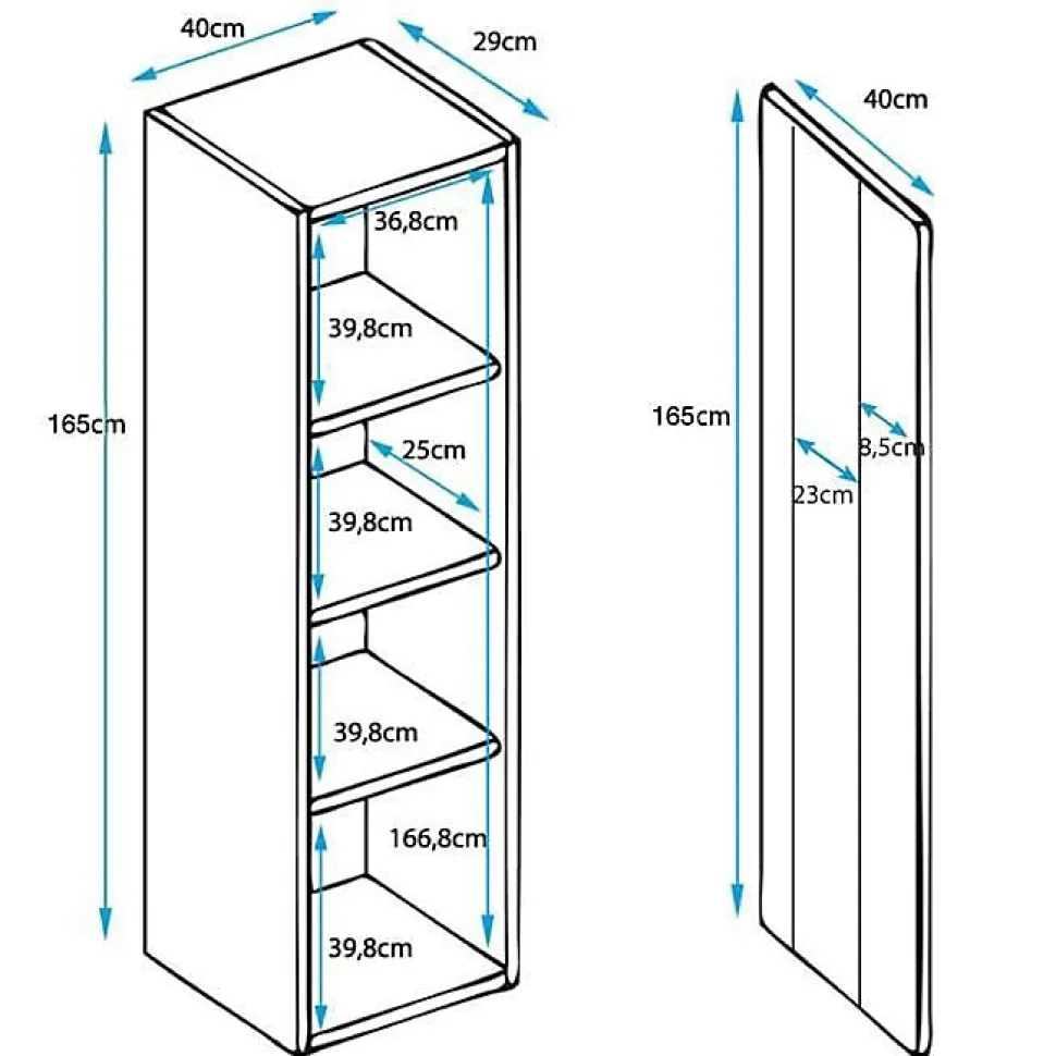 Vitrine armoire LED contemporaine - Noir/Blanc - Mélamine brillant - 1 porte 4 compartiments - 40x29x165 cm
