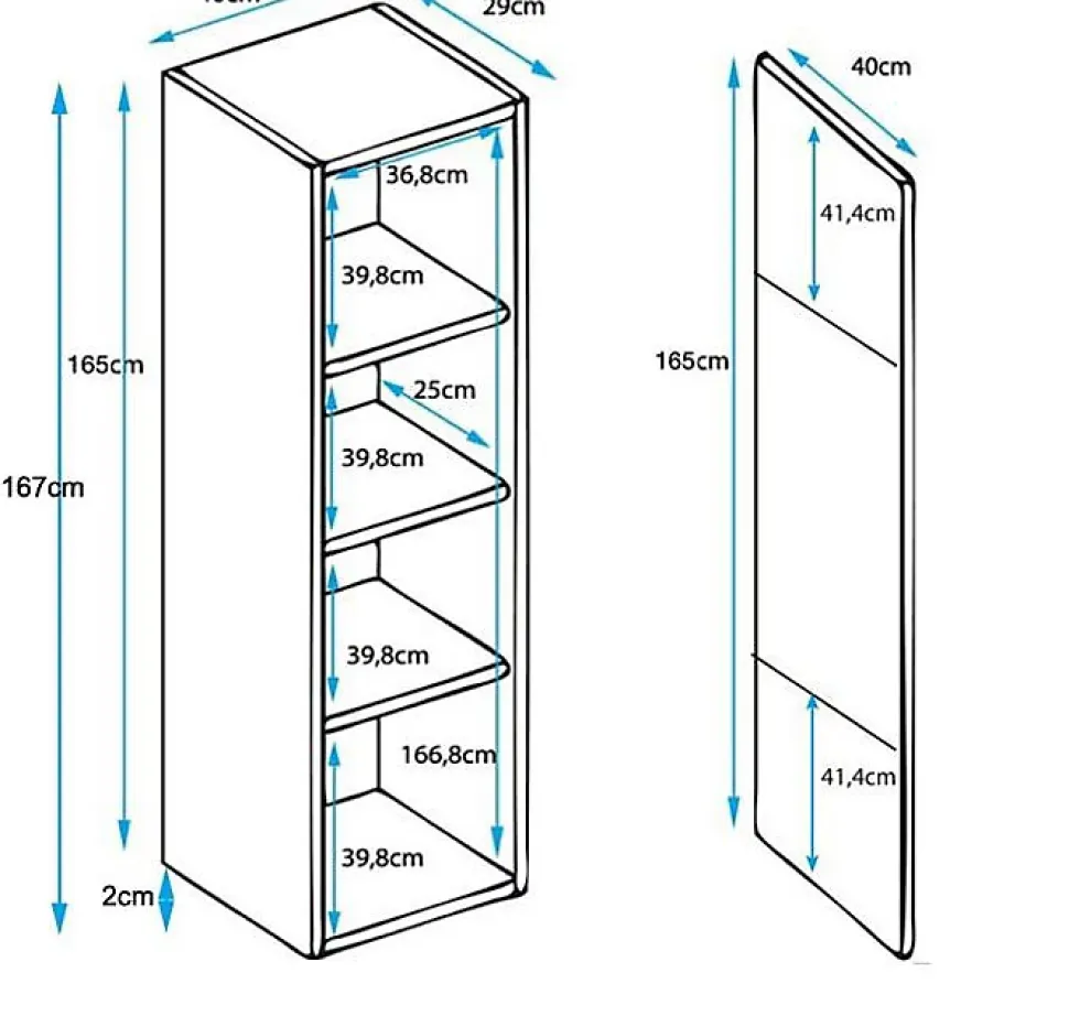 Vitrine armoire LED contemporaine - Noir brillant - Mélamine - 1 porte - 4 compartiments - 40x29x167 cm