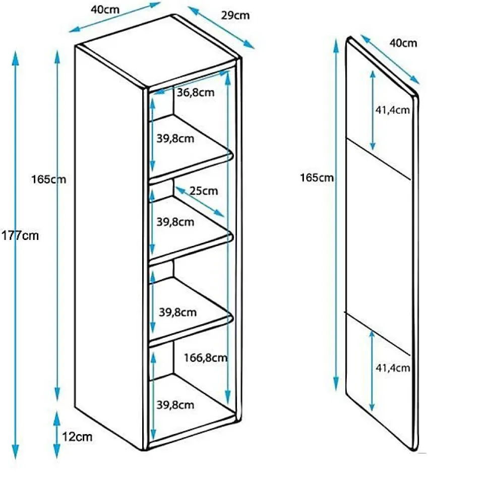 Vitrine armoire LED contemporaine - Noir brillant - Mélamine - 1 porte - 4 compartiments - 40x29x177 cm
