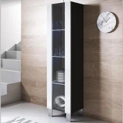 Vitrine armoire LED contemporaine - Noir/Mélamine - Pieds alu - 1 porte 40x29x177 cm