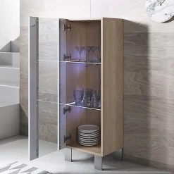 Vitrine armoire LED élégante - Blanc & Sonoma - Mélamine - 1 porte - 40x29x138 cm