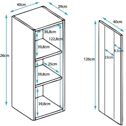 Vitrine armoire LED élégante - Blanc & Sonoma - Mélamine - 1 porte - 40x29x138 cm