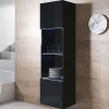 Vitrine armoire LED suspendue - Noir brillant - 1 porte 4 compart. - 40x29x165 cm