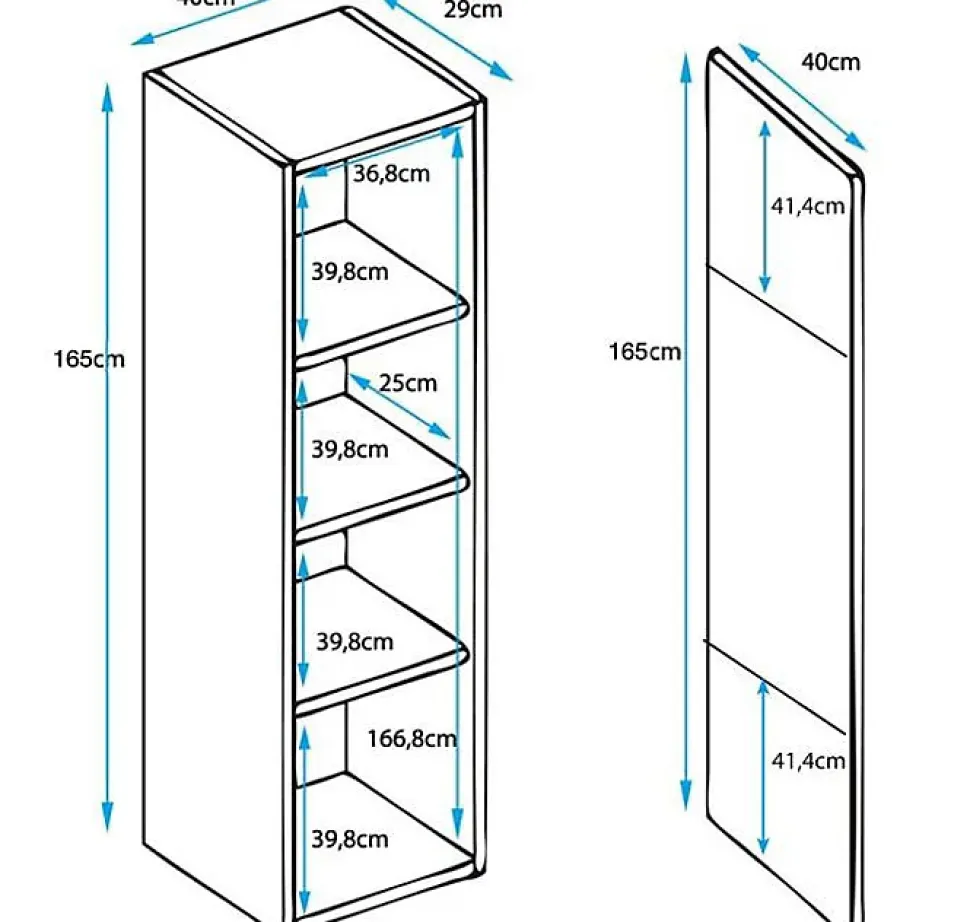 Vitrine armoire LED suspendue - Noir brillant - 1 porte 4 compart. - 40x29x165 cm