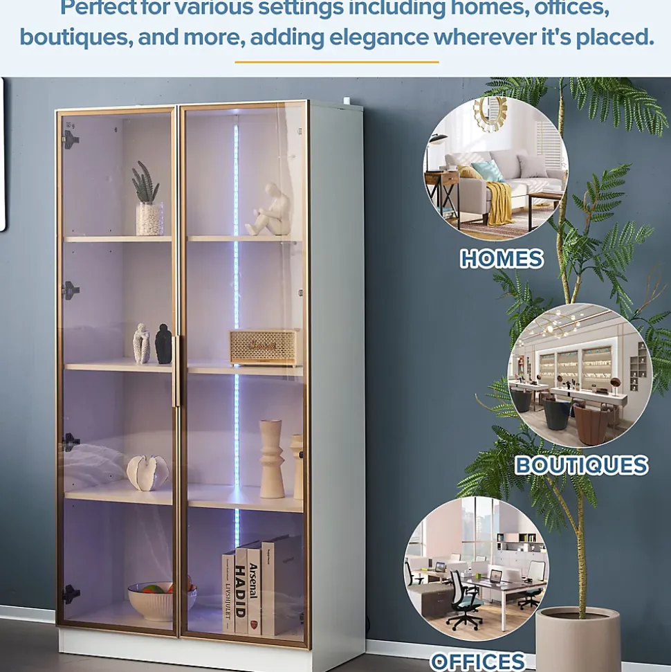 Vitrine, Armoire Vitrine avec 2 Portes Vitrées et Étagères Réglables, 80x40x160 cm, Blanc