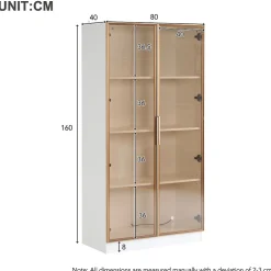 Vitrine, Armoire Vitrine avec 2 Portes Vitrées et Étagères Réglables, 80x40x160 cm, Blanc
