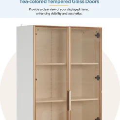 Vitrine, Armoire Vitrine avec 2 Portes Vitrées et Étagères Réglables, 80x40x160 cm, Blanc