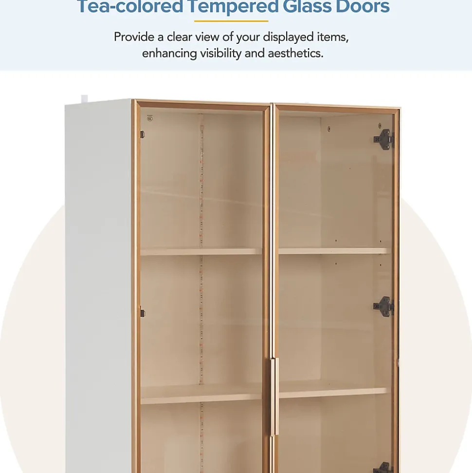 Vitrine, Armoire Vitrine avec 2 Portes Vitrées et Étagères Réglables, 80x40x160 cm, Blanc