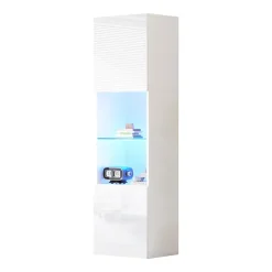 Vitrine, Armoire Vitrine Haute avec Éclairage LED et Télécommande, Portes Vitrées et 1 Étagère en Verre, 45x35x160 cm, Blanc