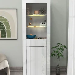 Vitrine avec Placard, Tiroir et 2 Étagères - Panneau de Particules - 60 x 35,5 x 165 cm - Blanc